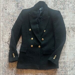 Zara Elegant Black Blazer with Gold Accents